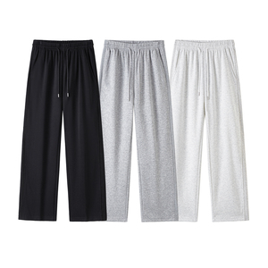 6千件华棉280g2026春款直筒卫裤阔腿华棉拼螺纹长裤白底 K183 P28，男装休闲裤，电商A030-1