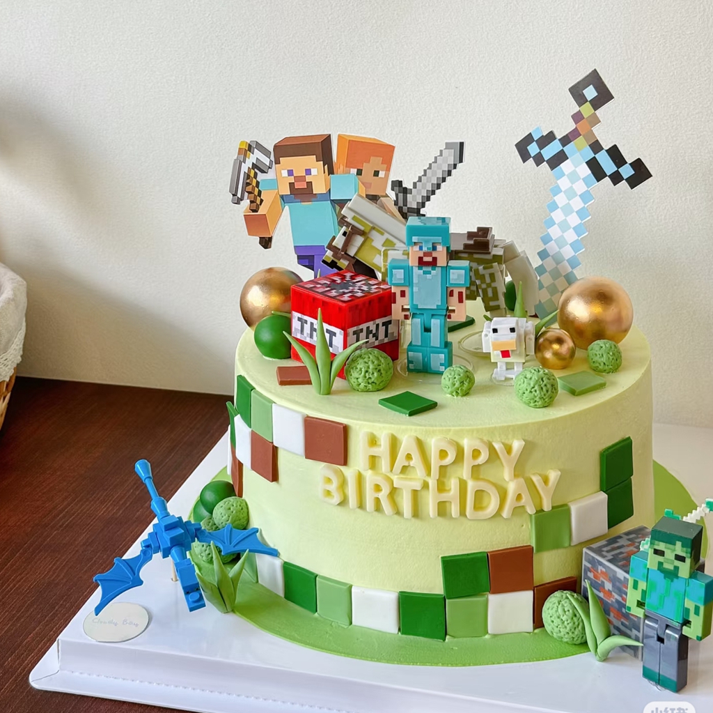 我的世界蛋糕装饰摆件史蒂夫积木人偶插牌男孩儿童生日甜品台插件