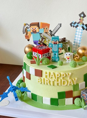 我的世界蛋糕装饰摆件史蒂夫积木人偶插牌男孩儿童生日甜品台插件