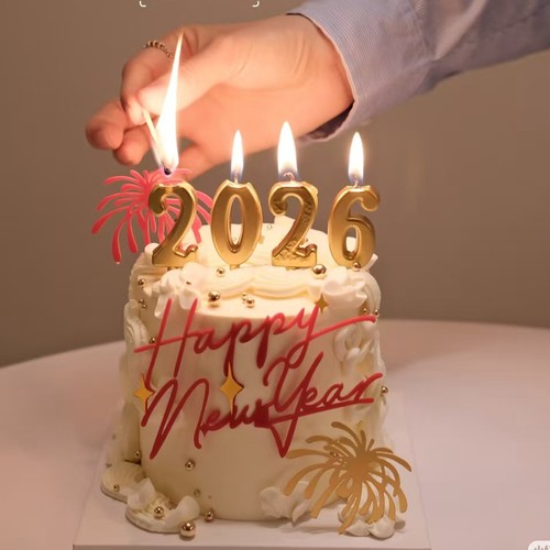 新年2026数字蜡烛蛋糕装饰除夕元旦跨年蛋糕插牌礼花亚克力插件