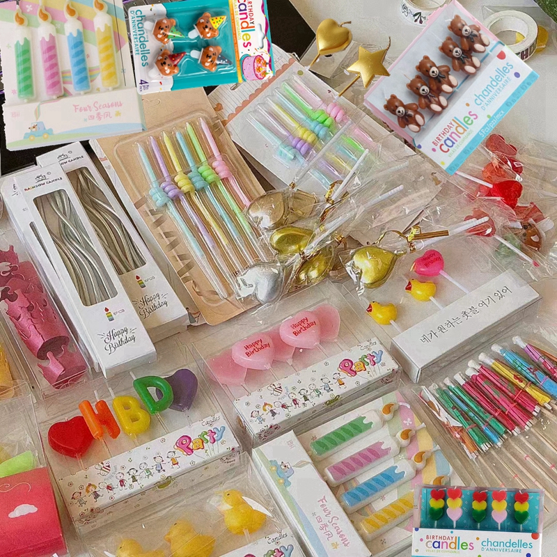 创意卡通生日蜡烛心形五角星彩色小熊蜡烛英文字母螺纹蜡烛插件