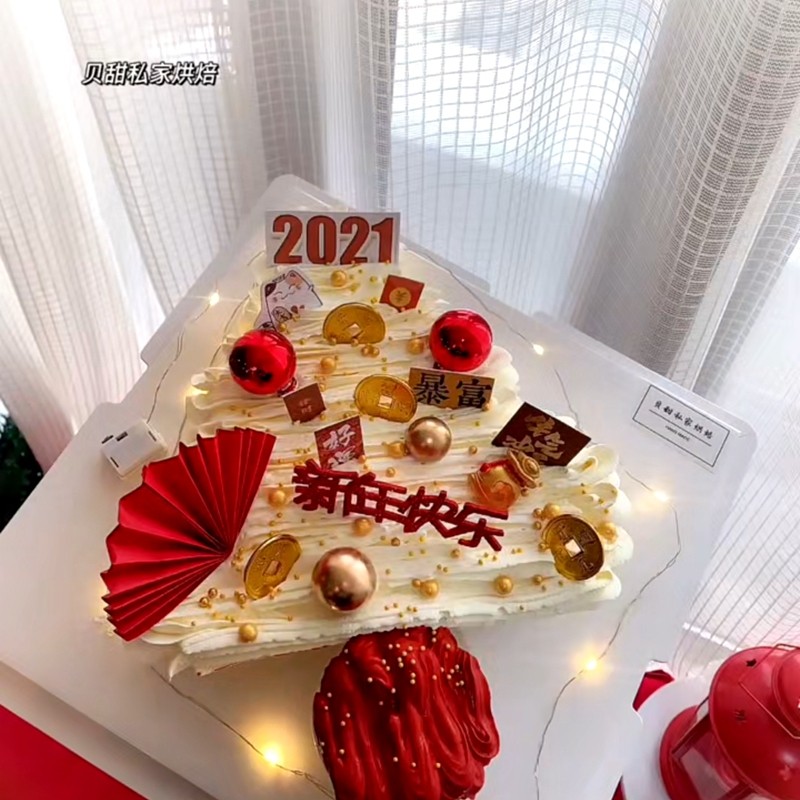 2021网红款新年许愿树插牌暴富发财幸运漂亮甜品台纸杯蛋糕插件