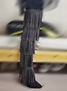 波西米亚流苏瘦腿走秀长靴