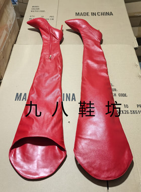 定制款 2026 早春新品性感尖头过膝长筒靴子外侧弧形细高跟长靴