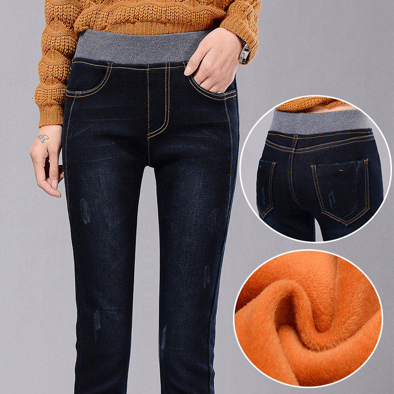 Jeans for women Waist fat mm XL Elastic waist Plush thickening winter Show thin Pencil pants Feet trousersin the Women's clothing/Boutique , Jeans  category - from Buy2taobao.com to provide professional Taobao agent buy service