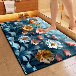 3D立体花卉硅藻泥软垫浴室卫生间地垫厨房玄关门口防滑吸水速干垫