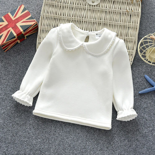 婴儿一体绒打底衫春秋3岁女宝宝长袖3-6岁中小儿童娃娃领加厚上衣