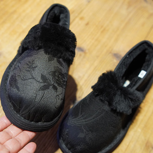 冬纯羊毛一体棉窝窝远山长真丝面一针一线纯手工千层纳底女士布鞋