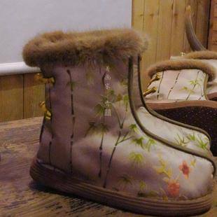 冬棉高邦靴 竹之蝶青囍重工 纯羊毛一体靴纯手工千层底保暖女布鞋