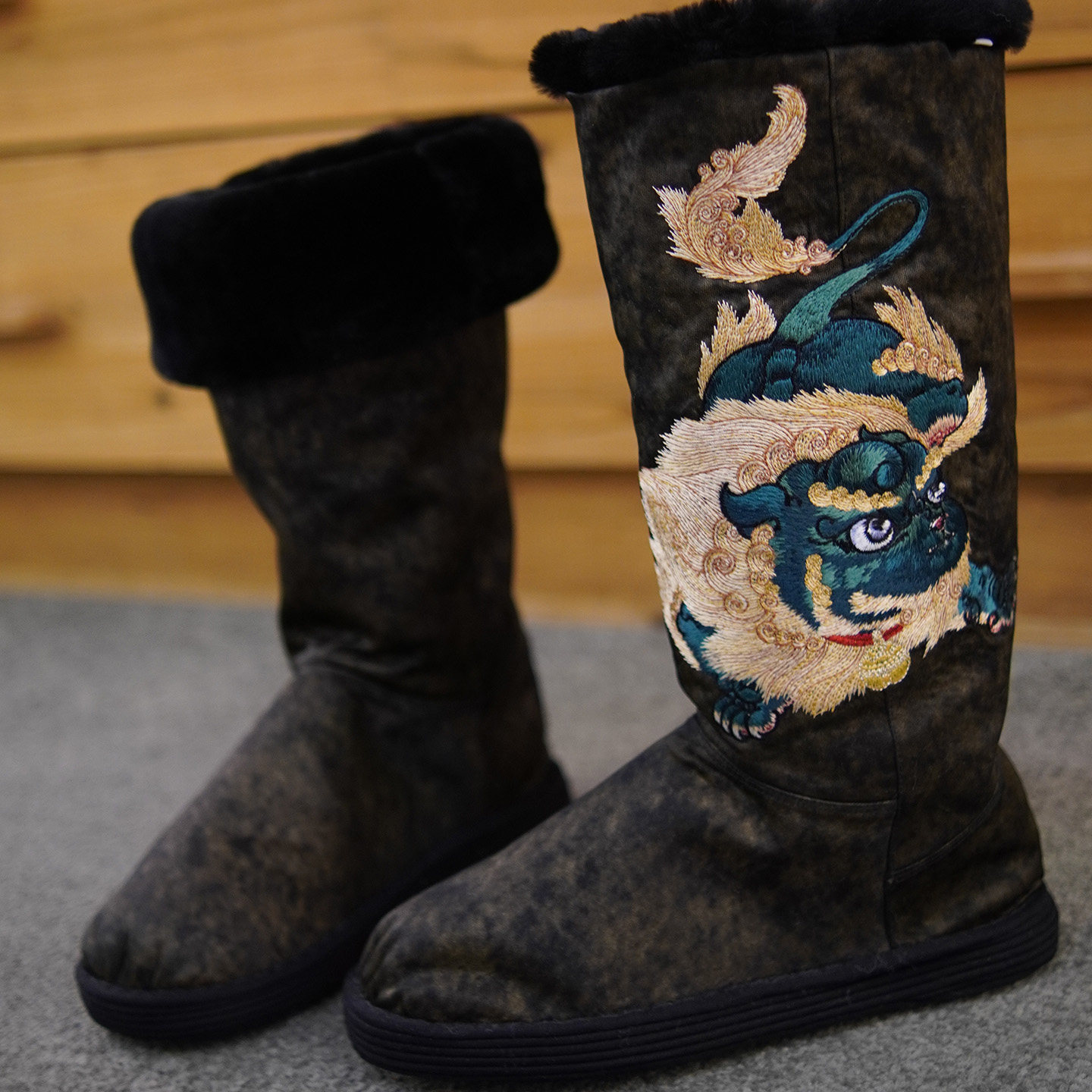冬纯羊毛皮毛一体【山海经貔貅】【神秘力量飒爽高筒靴】纳底布鞋,女鞋,传统布鞋,淘宝优惠券,粉丝福利购,淘宝优惠卷