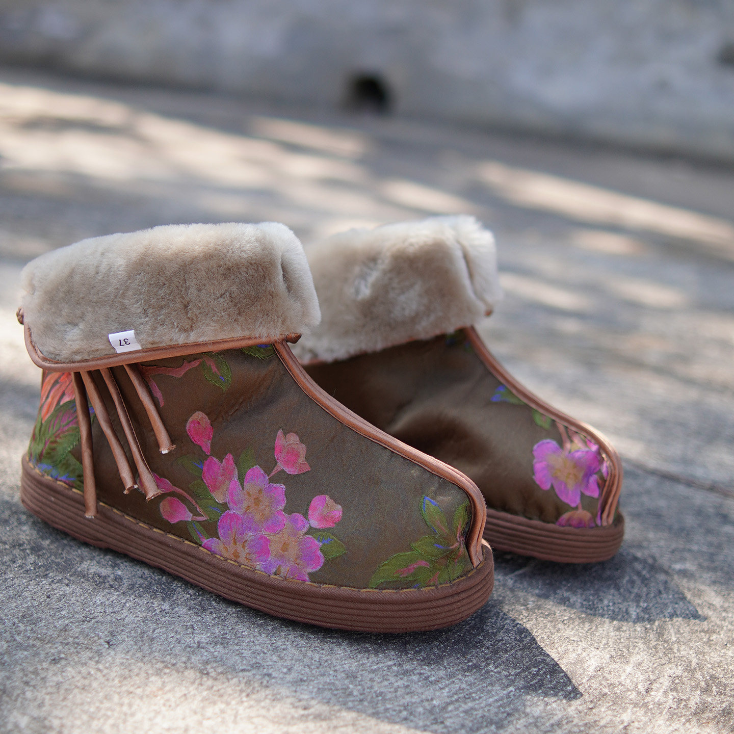 冬纯纯羊毛皮毛一体【敦煌花鸟赋】【纯手工千层纳底】保暖布鞋,女鞋,传统布鞋,淘宝优惠券,粉丝福利购,淘宝优惠卷