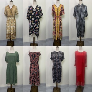 3古着vintage桑蚕丝夏季女士轻盈柔软亲肤碎花气质真丝连衣裙