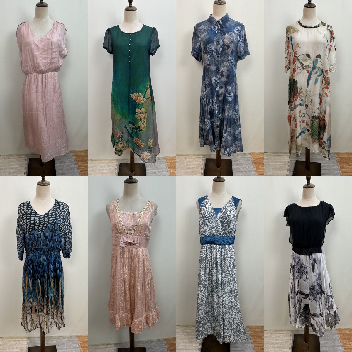 春夏碎花双绉桑蚕丝真丝连衣裙图片
