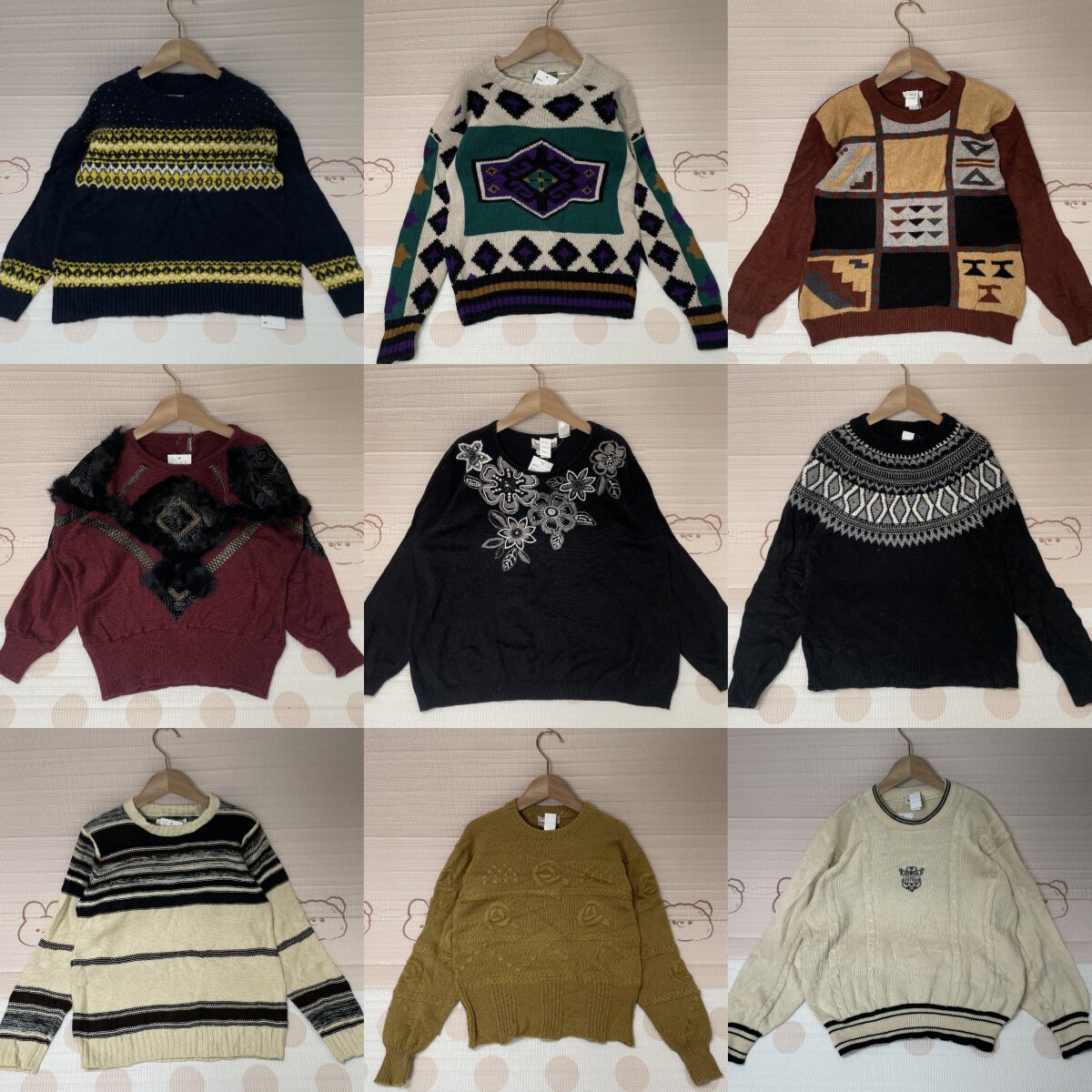 20古着vintage 日制秋冬季小个子慵懒立体麻花几何条纹女士毛衣