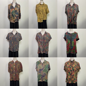 古着vintage孤品 夏季女士柔软轻盈优雅丝绸宽松香云纱桑蚕丝上衣