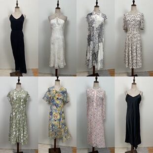81古着vintage 桑蚕丝夏季休闲小个子女士真丝宽松复古碎花连衣裙