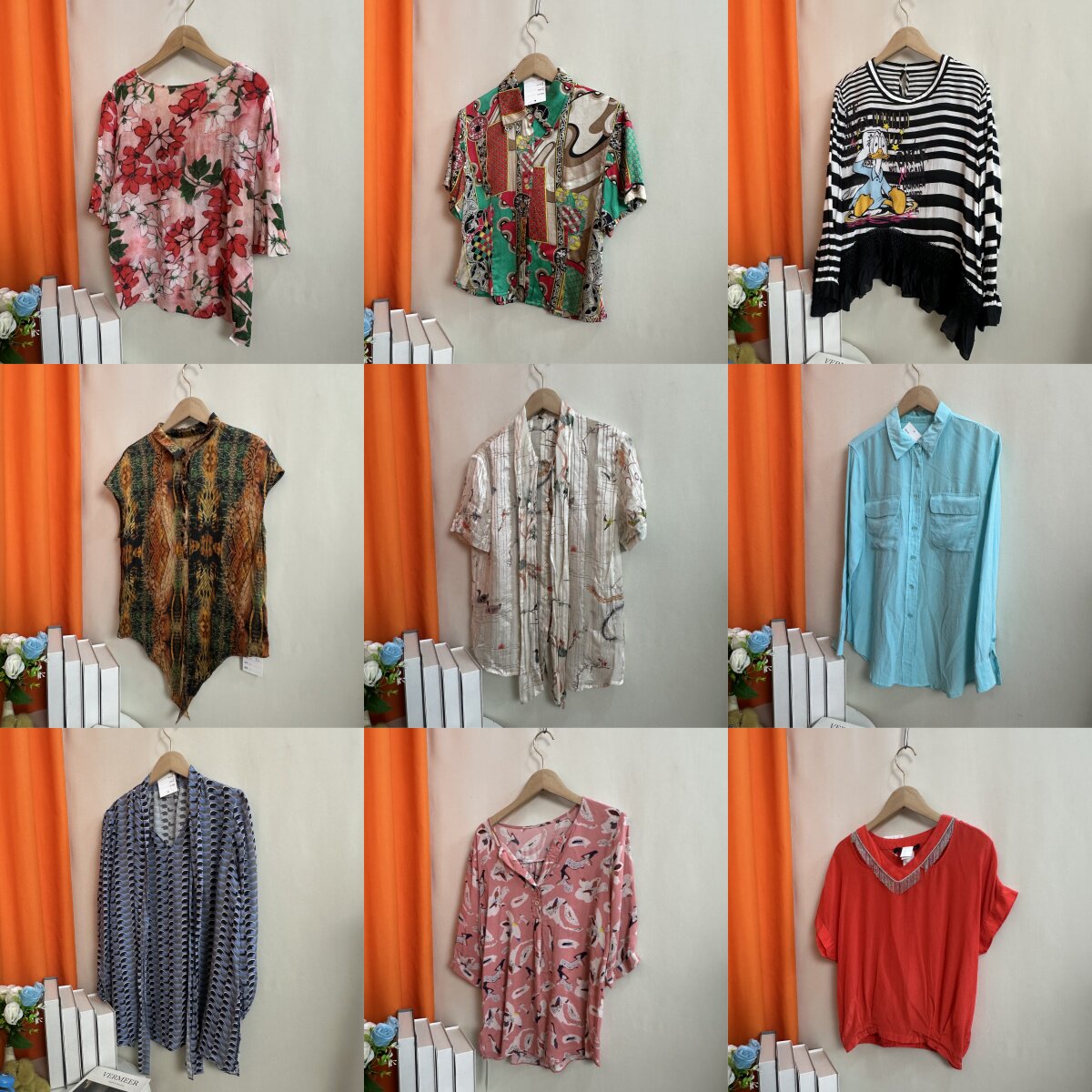 4古着vintage夏季柔软舒适轻透大气女上衣桑蚕丝真丝上装印花衬衫