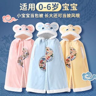 可伸手婴儿斗篷秋冬外出披风儿童豆豆绒外套宝宝冬季挡风防风抱被