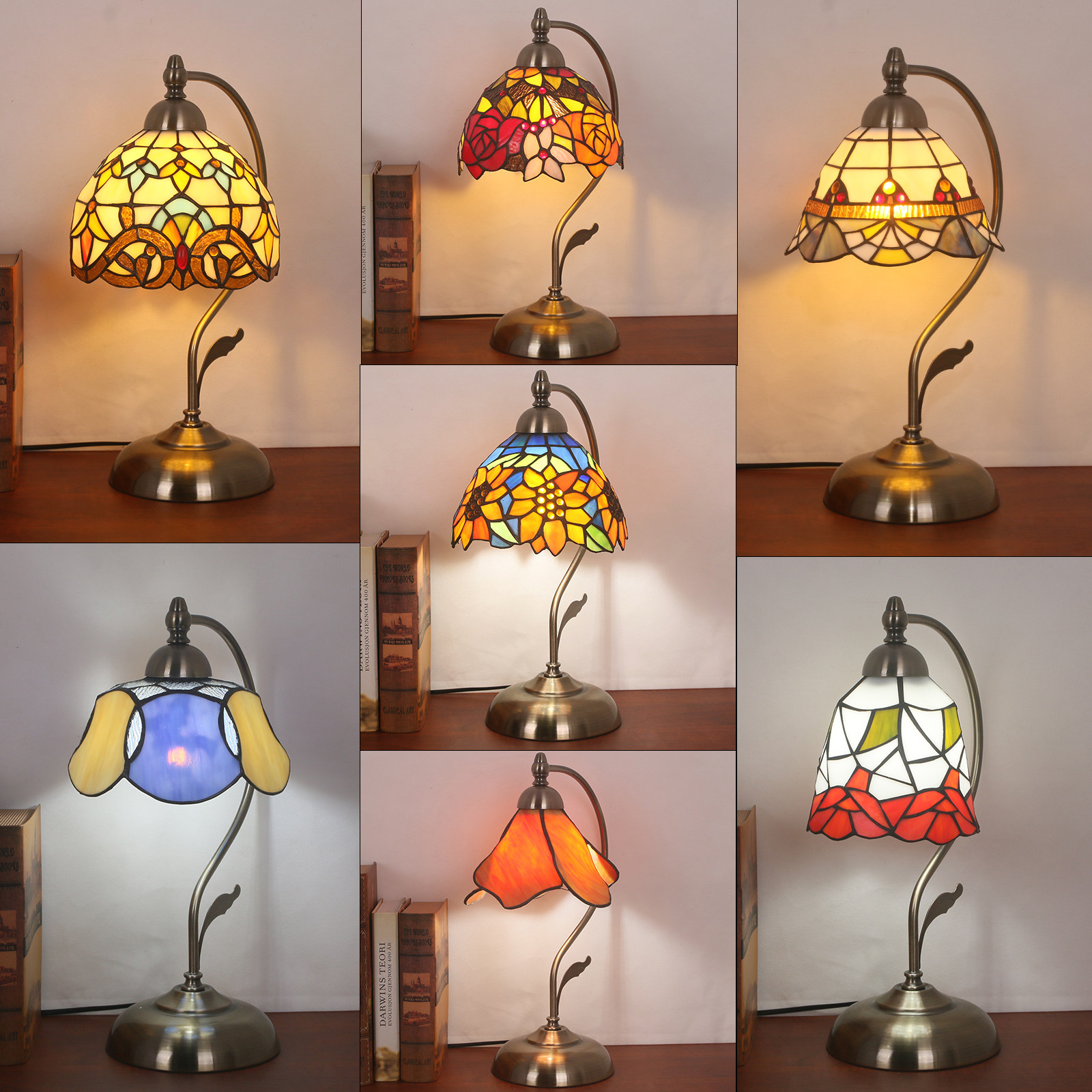 美式复古书房卧室床头灯酒吧餐厅老上海民国风护眼玻璃装饰台灯