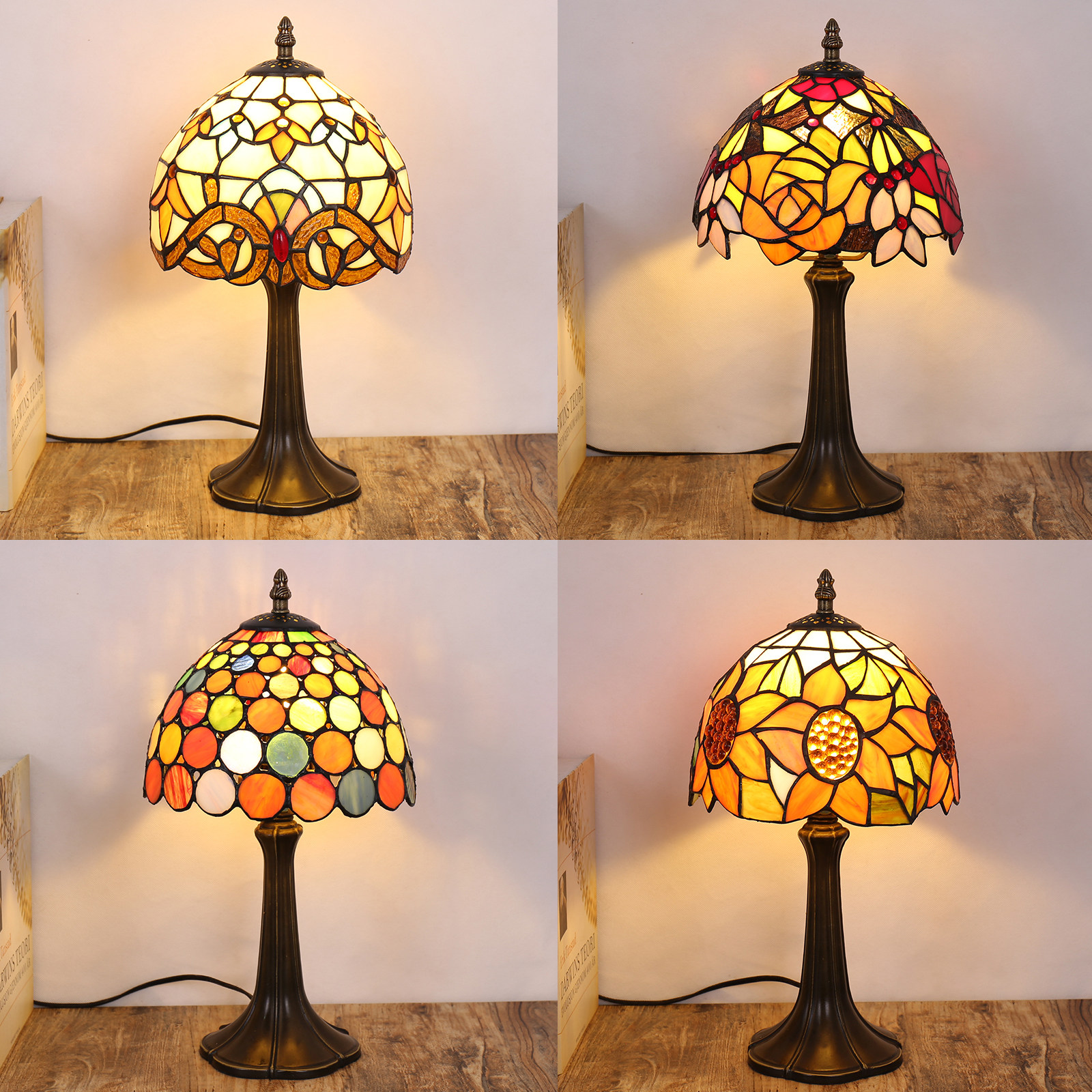 欧濠蒂卧室床头灯复古美式装饰灯彩色玻璃温馨民国风温馨复古台灯