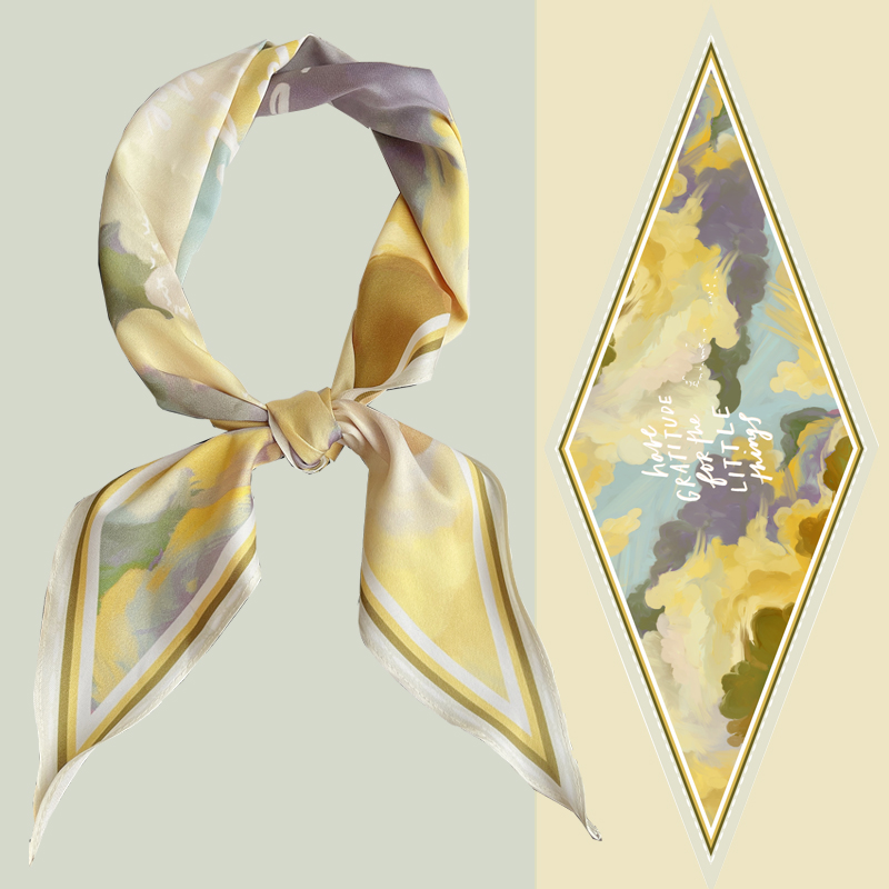 火烧云原创黄绿色尖角春秋丝巾