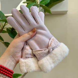 法式复古优雅加厚秋冬季保暖手套可触屏加绒双层防风防寒冷手套女