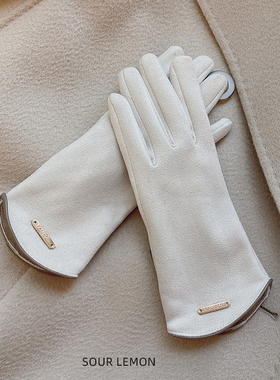 新款露指触屏手套冬天女士韩版麂皮绒加绒秋季骑车开车防寒保暖女