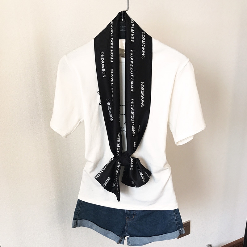 酸柠檬春夏新款韩版百搭小领巾 长条窄丝巾 韩国黑白时尚小围巾女