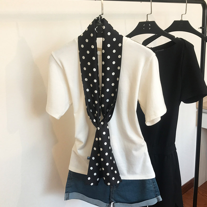 赫本小长巾墨绿色圆点法式春秋