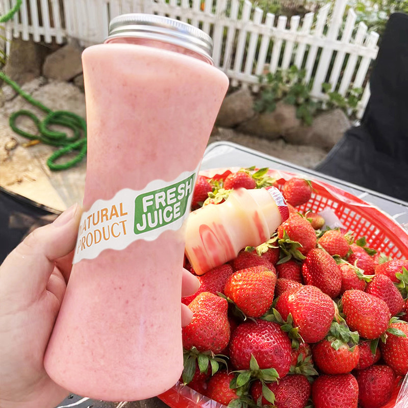 一次性PET鲜榨果汁杯小蛮腰瓶轻食果蔬汁打包瓶子带盖带吸管贴纸,餐饮具,塑杯,淘宝优惠券,粉丝福利购,淘宝优惠卷