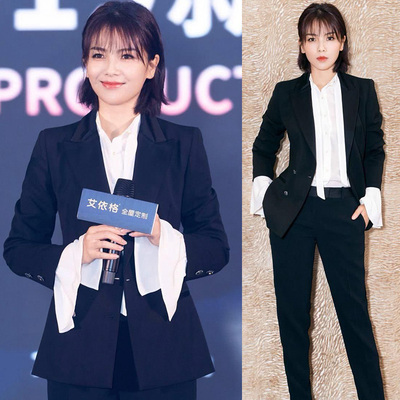 刘涛明星同款纯黑色西装外套女