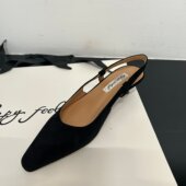 复古气质包头尖头凉鞋 春绒面细跟后空单鞋 温柔仙女鞋 法式 配裙子鞋