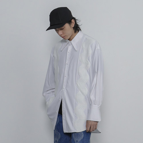 conpwaveshirt波浪白条纹衬衫