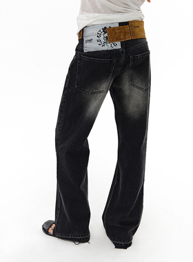 CONP 24AW “超级皮牌”牛仔裤 个性美式复古做旧水洗长裤 中性