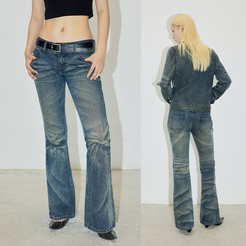 CONP水洗低腰微喇牛仔裤