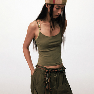 CONP 串珠撞色不对称吊带背心 25SS