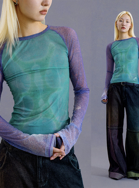 CONP 23SS The Rust Spell 插肩网纱锈迹满印修身上衣