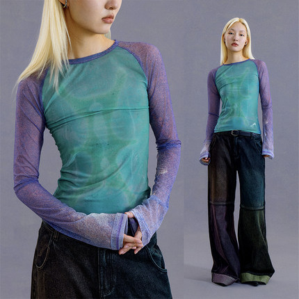 CONP 23SS The Rust Spell 插肩网纱锈迹满印修身上衣