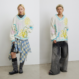 Sweater CONP Knit Loose 彩笔线稿手工毛衣 23AW