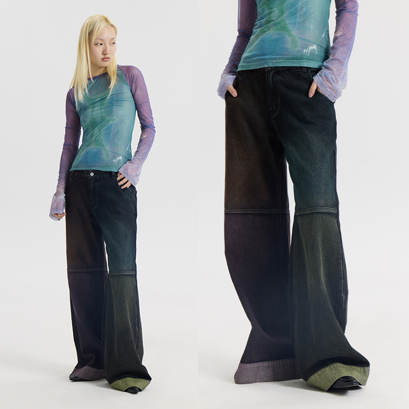 CONP四色喷绘水洗廓形牛仔裤