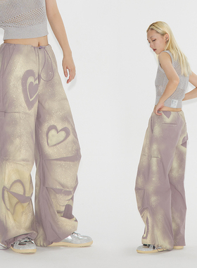 CONP 23SS Heart Painted Parachute Trousers爱心喷绘涂鸦伞兵裤