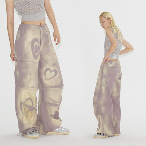 CONP爱心喷绘涂鸦伞兵裤