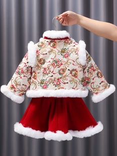 斗篷儿童网红连衣裙古风小童女童装 时髦套装 洋气汉服中国棉服玉兔