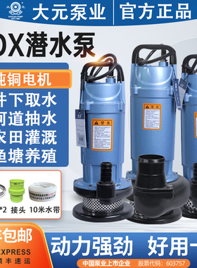 大元潜水泵220V家用小型滴灌抽水机高扬程380v三相农用灌溉污水泵