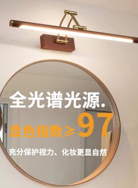 全光谱卫生间 镜前灯柜顶安装镜柜专用木纹色护眼LED新中式化妆灯