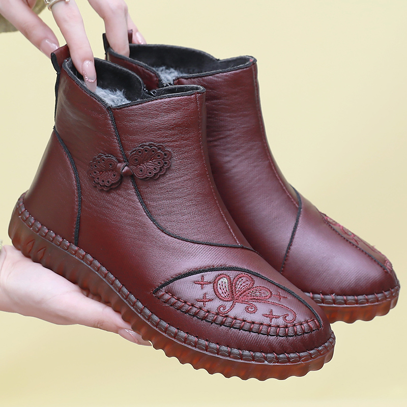 冬老北京布鞋防水女棉鞋加绒加厚保暖中老年妈妈鞋软底防滑女棉靴