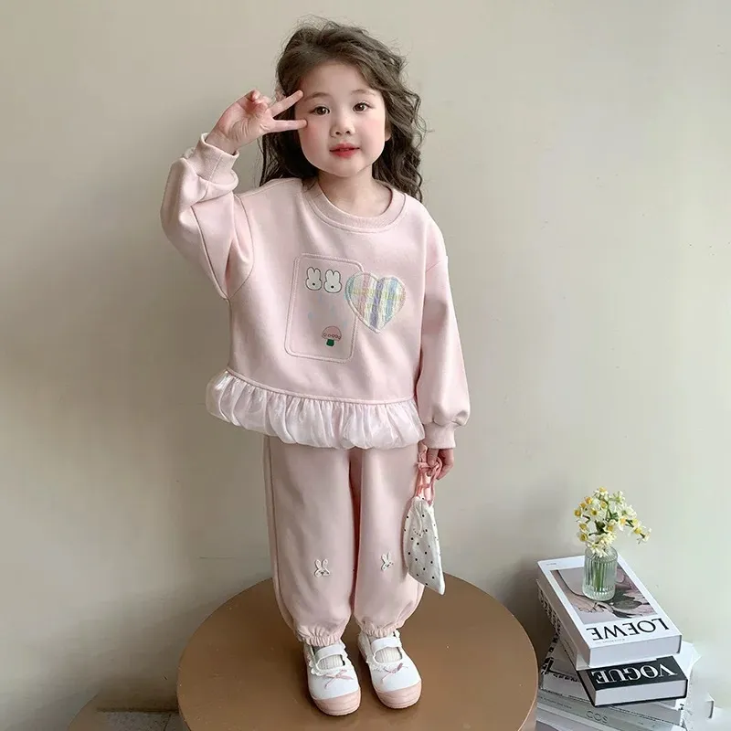 女童套装春款2025新款韩版洋气儿童卡通印花卫衣卫裤时尚两件套潮