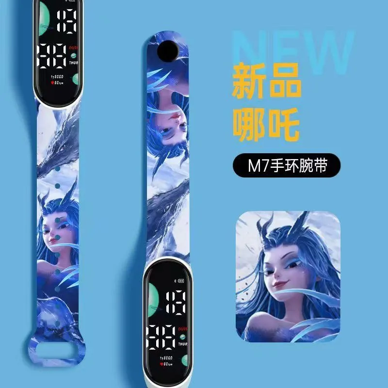 新款哪吒动漫可爱印花手表个性触屏防水数字显示电子手环手表