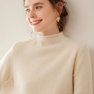 秋冬宽松纯色羊毛针织毛衣 女半高领打底衫 爆款 双股加厚山羊绒衫