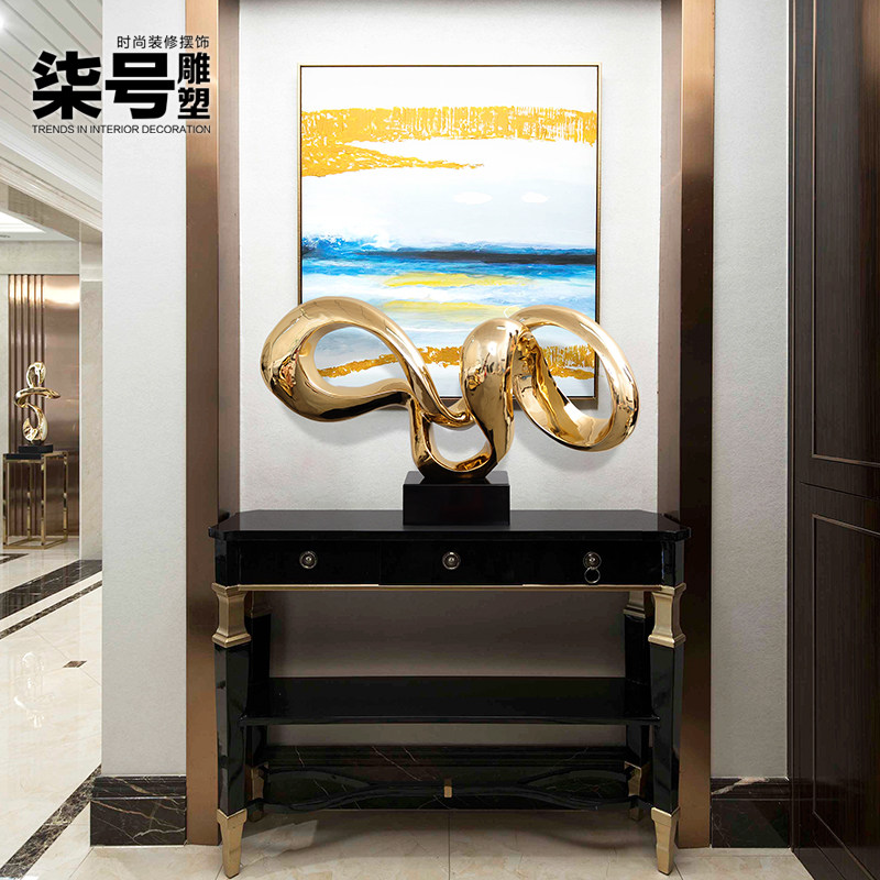 样板房客厅进门玄关摆件现代轻奢风水招财入户酒店过道装饰品雕塑